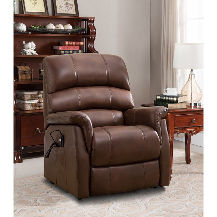 Perreira 34'' Wide Genuine Leather Power Lift Assist Standard Recliner 